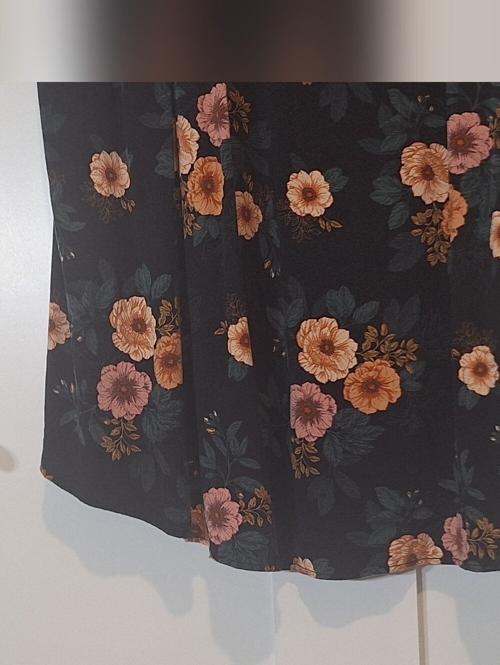 TORRID Floral Challis Zip Front Shirt Dress Knee Length Pockets Black Peach 1X - Picture 4 of 16